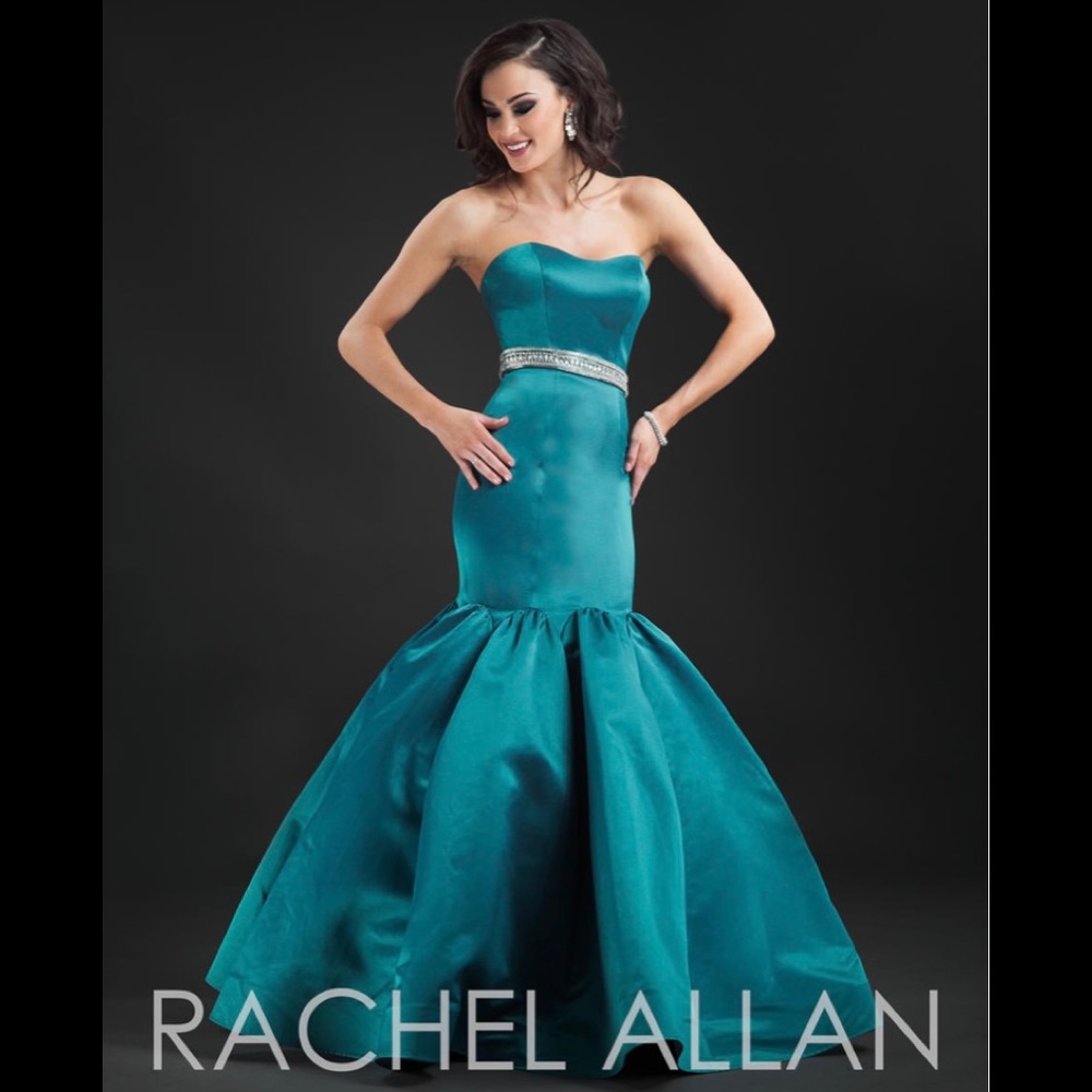 Rachel Allan Teal Strapless Mermaid Gown